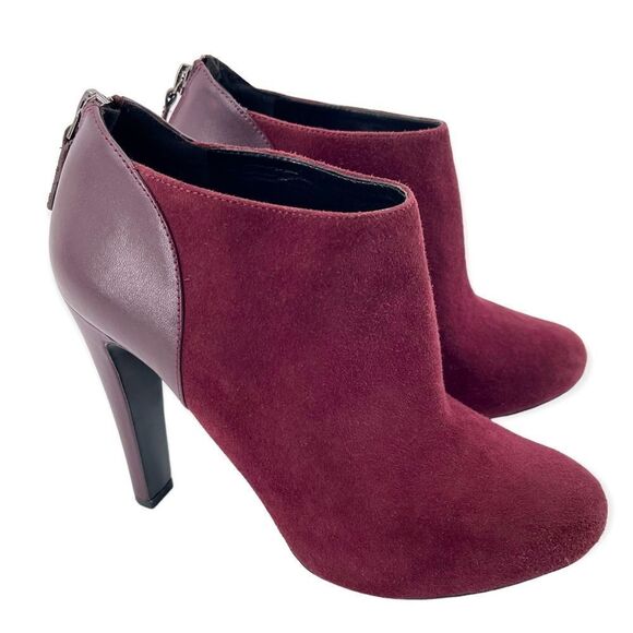 Nine West Brienne Women’s Wine Plum Leather Suede Rear Zip Heeled Booties 6.5 - Picture 2 of 16